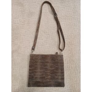 Cofi Brown Leather Purse Snakeskin Print Cross Body Long Strap